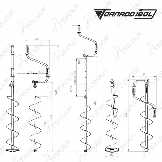 Ледобур ТОРНАДО-М2 ф180 левое вращение, без чехла (LT-180L-1) Тонар