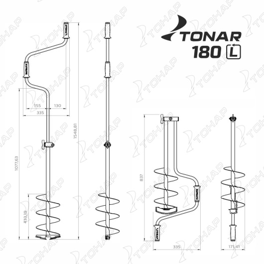 Ледобур ЛР-180Д левое вращение, цельнотянутый шнек (LK-180LD) Тонар
