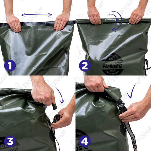 Герморюкзак 60 л (ПВХ, хаки/черный) (HS-GR-60-HB) Helios